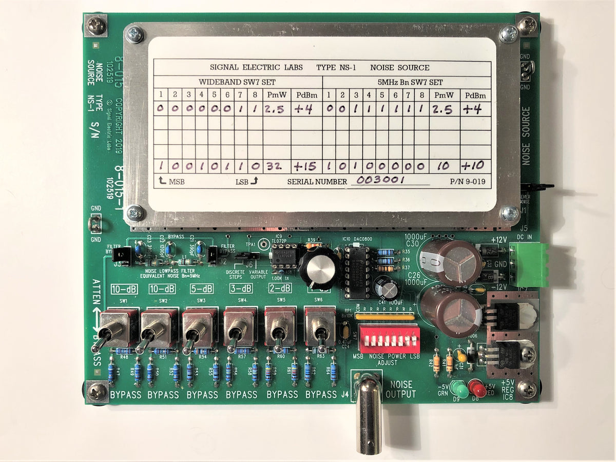 The output of the Type MOD-1 Signal Modulator is combined with additive noise from the Type NS-1 Noise Source.